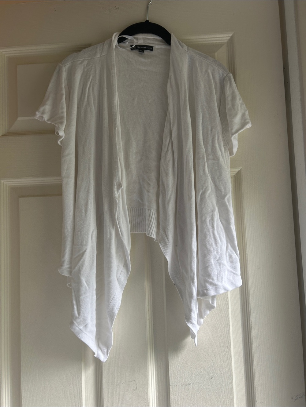 Adrianna Papell White Short-Sleeve Draped Open-Front Cardigan